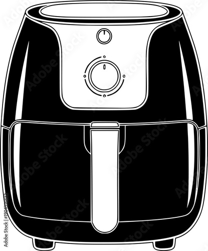 Digital Air Fryer Silhouette Vector Illustration with Control Panel