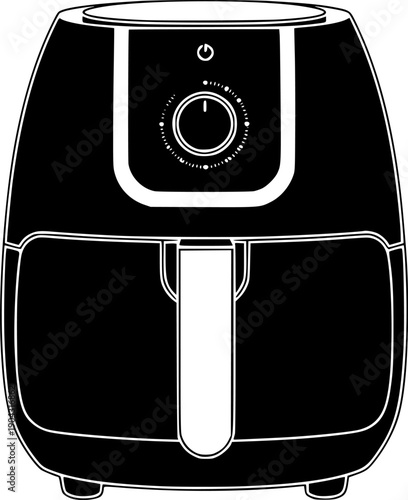 Digital Air Fryer Silhouette Vector Illustration with Control Panel