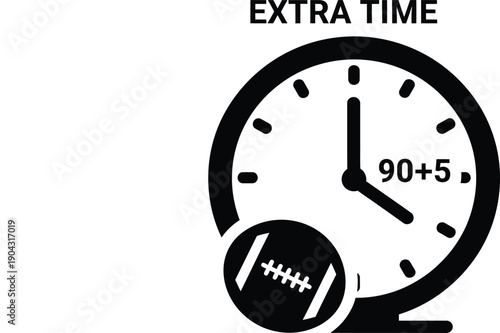 A clock with a football and extra time displayed on its face, indicating a sports event is ongoing.