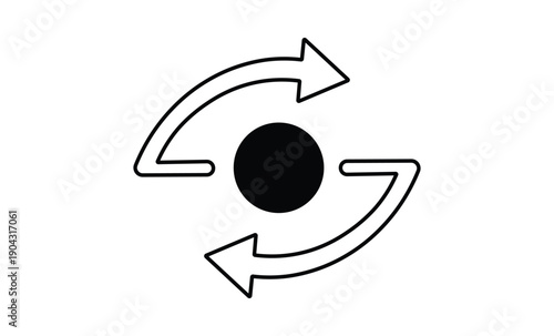 Circular arrow process revolving around central point within digital workspace