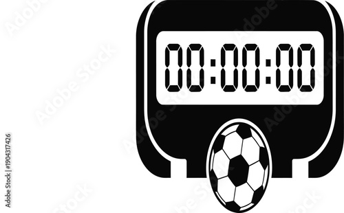 A simple digital timer display with a soccer ball icon at the bottom.