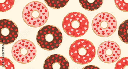 Colorful donuts with heart sprinkles pattern.