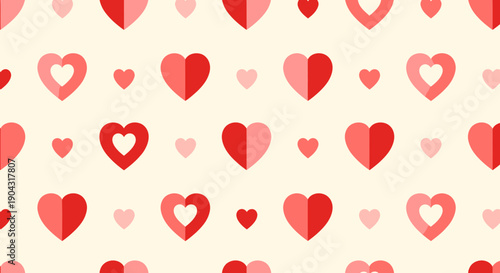 A pattern of red and pink hearts.