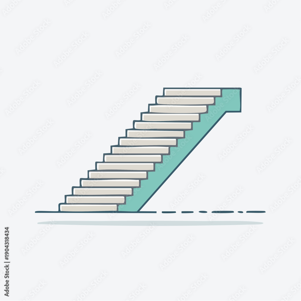 Obraz premium Simple illustration of a staircase with white steps and green support.