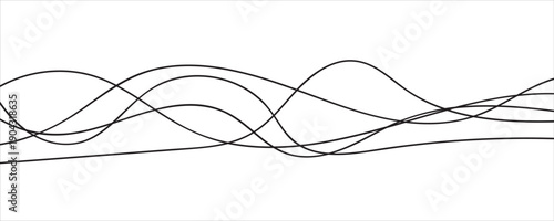 Thin line wavy abstract vector background. Curve wave seamless pattern, curvy long squiggles line. Thin curved wavy lines. Line art striped graphic template. Vector illustration