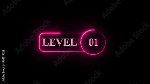 Level 01 digital display with neon glow effect, dynamic motion graphics on a sleek dark background, perfect for gaming or tech themes