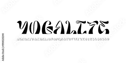 Art font alphabet made modern style, letters from A to Z and numbers from 0 to 9, vector illustration 10EPS.