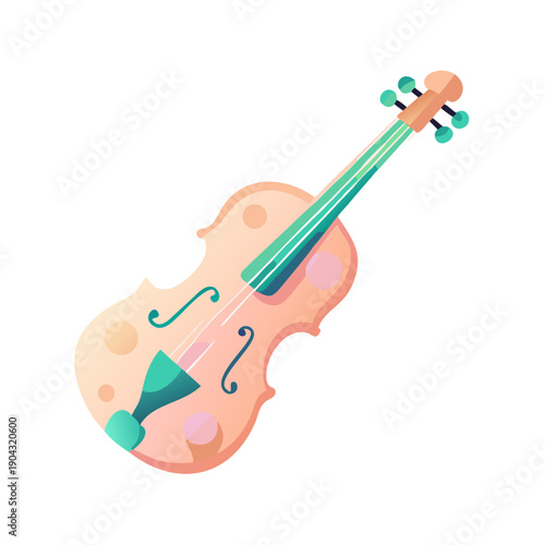 An antique wooden acoustic guitar and classical string instruments like a violin and cello sit isolated against a white background, representing the old melody and art of orchestral music