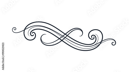 Elegant black scrollwork divider or ornament with graceful curly lines on a white background for classic graphic design.