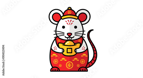 Cartoon Mouse with Gold Ingot Symbol.