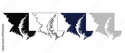 Maryland Map Collection Silhouette Outline Dotted Vector Graphics