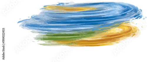 Tourbillon de peinture aquarelle aux couleurs bleu, jaune et vert avec un effet de mouvement dynamique sur fond transparent isolé.