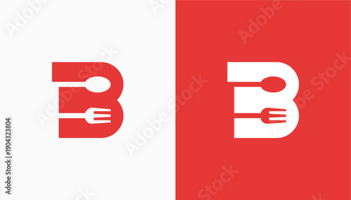 Letter B fork spoon icon food logo