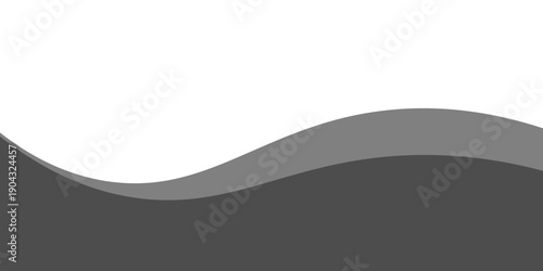 Minimalist black and gray wave vector design with smooth flowing curves at the bottom, transitioning into a clean white background.
