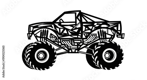 Monster Truck Graphic - Black and White Vector Illustration