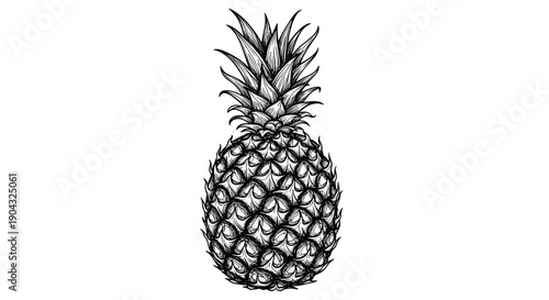 Hand-drawn sketch of a pineapple with detailed texture on a white background