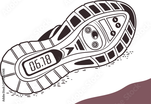 Step Counter Icon – Shoe Sole Outline for Walking Activity, Pedometer Tracking, and Daily Fitness Goals