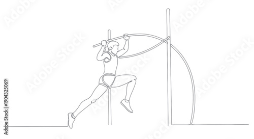 Pole Vault Athlete Jumping Over Bar - Continuous Line Art