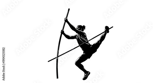 Silhouette of pole vaulter clearing bar in dynamic action