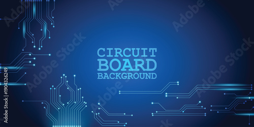 Blue circuit board background with glowing electronic lines and technology design