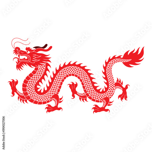 A red dragon on a white background