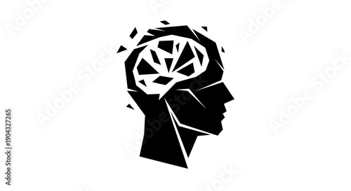 Abstract Human Head Silhouette with Shattered Brain - Mental Health Concept