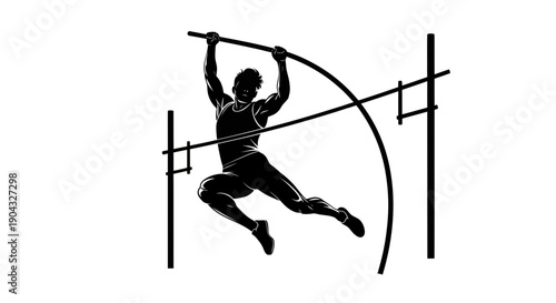 Athlete pole vaulting over bar in silhouette, dynamic sports illustration