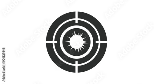 This professional black target icon represents focus, accuracy, goals, and precision concepts. The illustration features a central focal point surrounded by circular rings, symbolizing achievement, ta