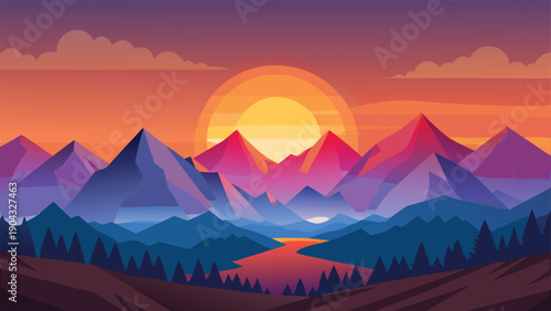 Majestic mountains at sunset with a serene lake below