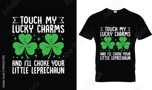 Edgy Funny St Patrick’s Day T Shirt Design with Green Shamrocks and Bold Irish Humor Typography, Playful Adult Party Quote Illustration on Black Background
