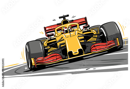 Formula One sport car vector print design. Speed racing poster design. Road speed graphic print. Extreme racing challenge artwork. Car print design fo
