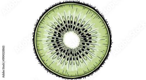 Fresh Kiwi Slice Illustration - Tropical Fruit Cross Section