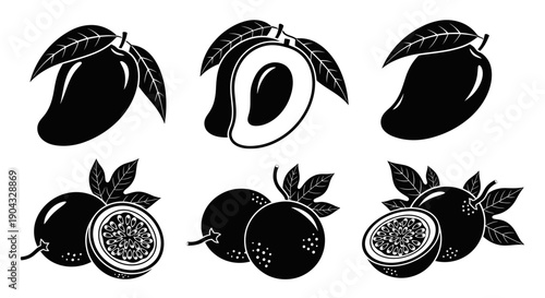 Mango and Passion Fruit Silhouettes - Tropical Fruits Collection