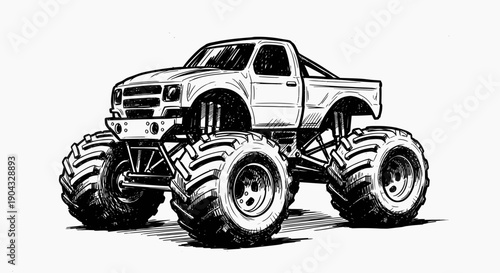 Monster Truck Drawing, Off-Road Vehicle, Big Wheels, Rugged Design