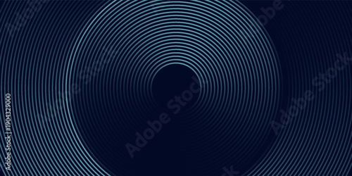 Blue abstract background with glowing circles. Swirl circular lines pattern. Geometric spiral. Twirl element. Modern graphic design