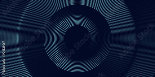 Blue abstract background with glowing circles. Swirl circular lines pattern. Geometric spiral. Twirl element. Modern graphic design