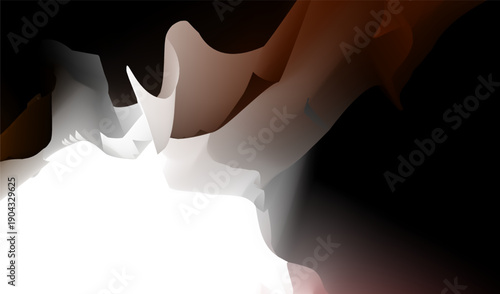 Abstract Sculptural White and Brown Folds on Black Background. 

Elegant High Contrast Fluid Organic Shapes Illustration. Minimalist Dark Aesthetic with Flowing Earth Tone Curves