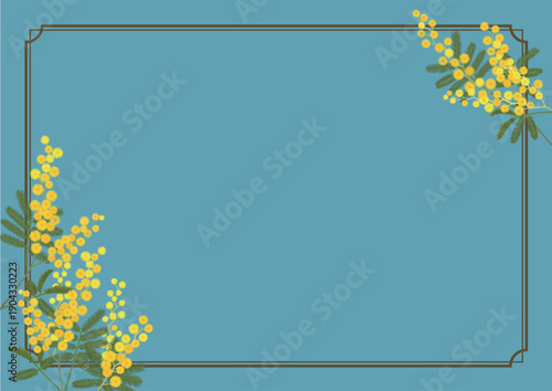 ミモザのフレーム（A４横・ブルー）