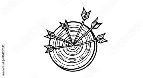 Vector archery target with arrows, bullseye icon, hit or hit and miss targets for mockup or overlay effect