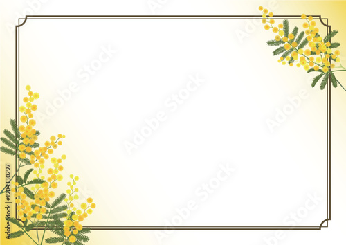 ミモザのフレーム（A4横・黄色グラデーション）