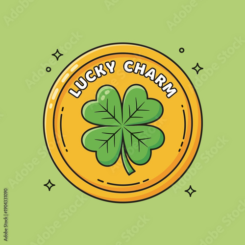 Four Leaf Clover Lucky Charm Coin Icon - St Patrick's Day Symbol