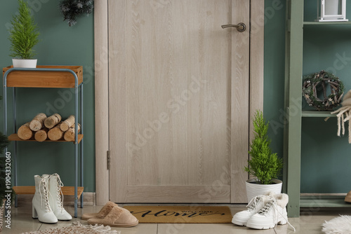 Cozy winter home entrance w...