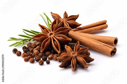 Wallpaper Mural Star anise, cinnamon sticks, peppercorns, and rosemary sprigs creating a fragrant spice mixture Torontodigital.ca