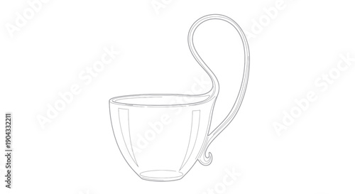 Elegant abstract teacup illustration with artistic, unique handle on white background