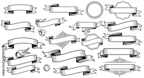 Hand Drawn Banners and Ribbons Collection - Vintage Style Vector Elements