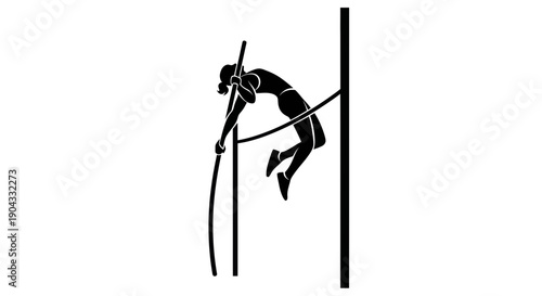 Pole Vaulting Athlete Silhouette - Dynamic Action on White Background