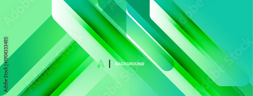 Abstract green gradients create dynamic layered shapes. Modern design suggests technology, innovation, energy, movement. Clean aesthetic.