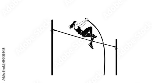 Female athlete pole vaulting silhouette, dynamic action shot, athletic sport vector