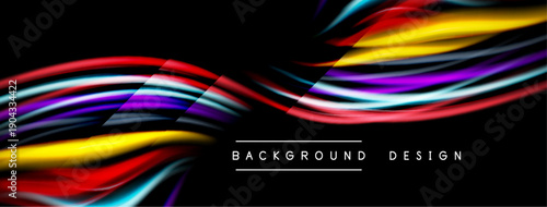 Vibrant colorful waves flow across black background. Modern design elements create dynamic visual impact. Simple text labels bottom center.