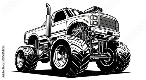 Monster Truck Illustration - Off-road Vehicle with Large Tires and Powerful Engine